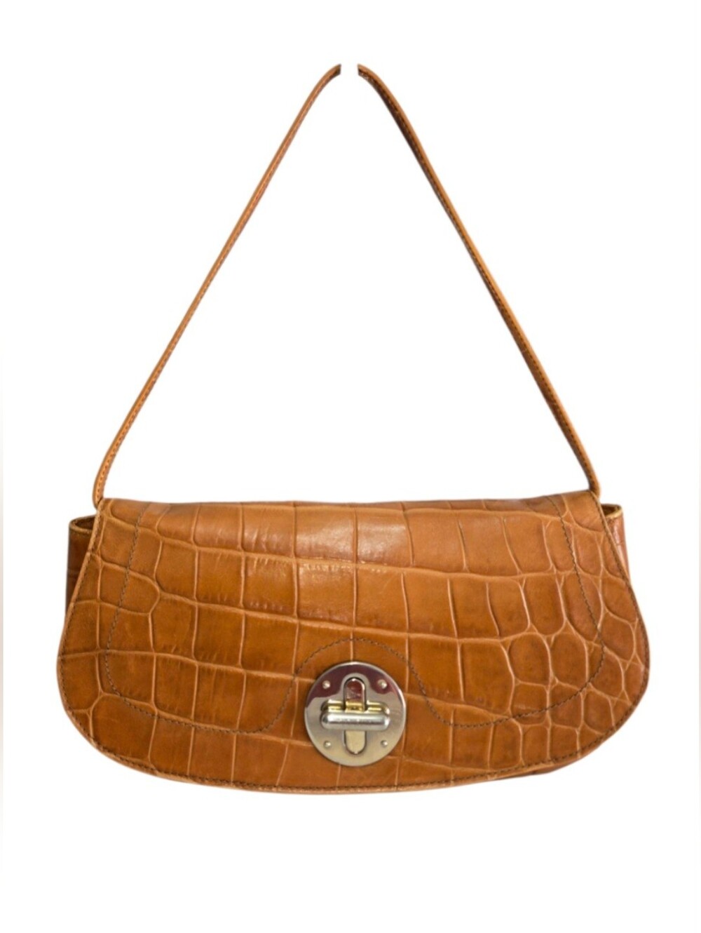 Furla Tan Croc-Embossed Leather Shoulder Bag - EUC